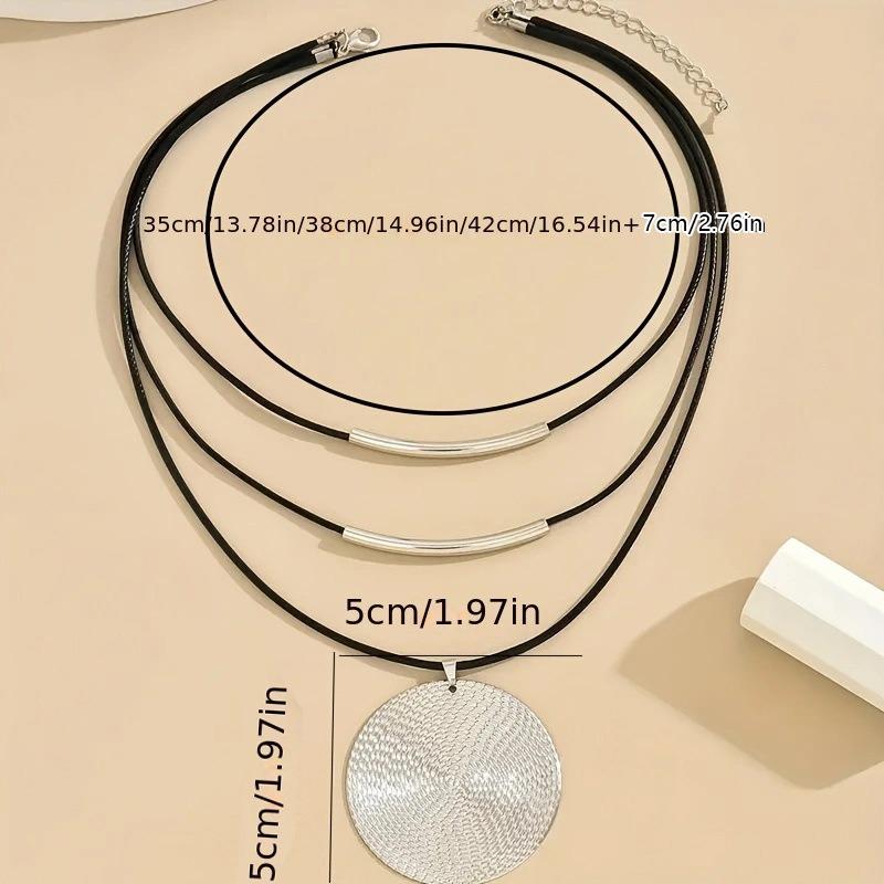 Fashion Disc Pendant Three-layer Necklace Sweater Chain Jewelry Collarbone Chain Accessories