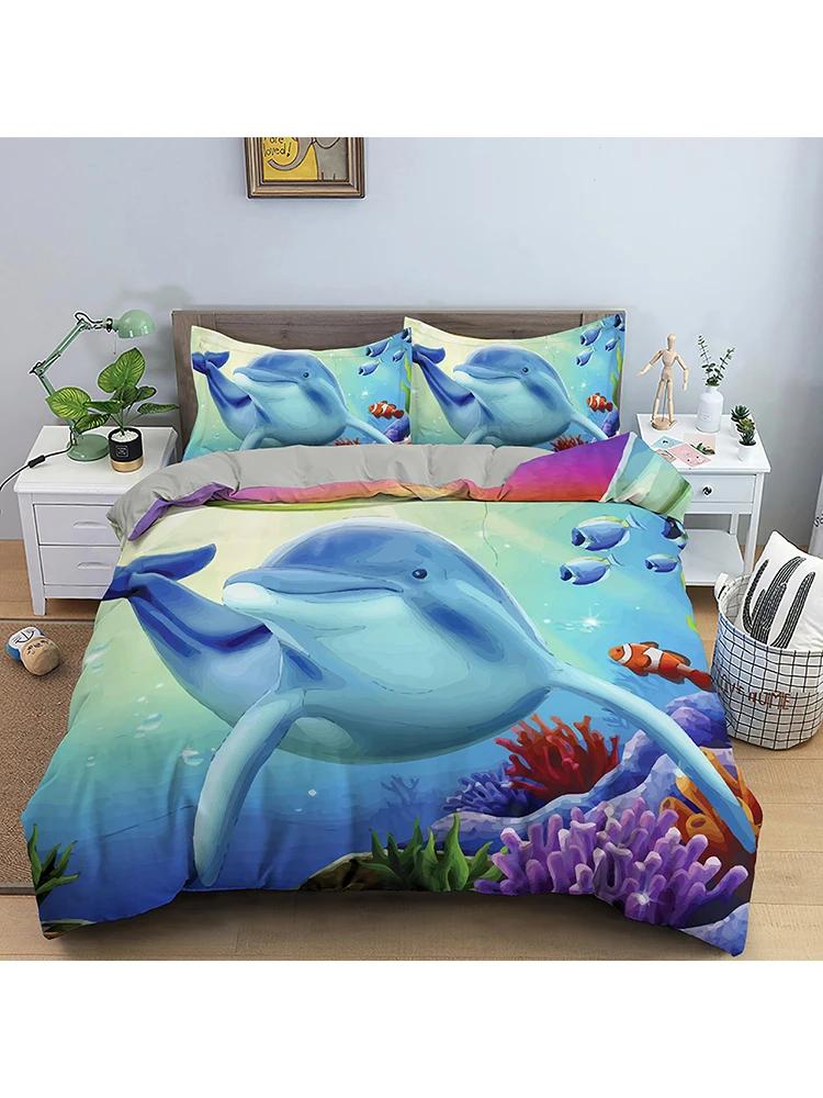 Dolphin Bedding Set Boys Girls Twin Queen Size Duvet Cover Pillowcase Bed Kids Adult Fashion Home Textileextile