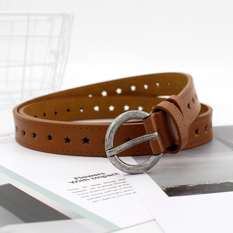 

Женский ремень с круглой пряжкой из старинного серебра, без отверстий, декоративный, повседневный, с пентаграммой, пористый, ретро, тонкий верблюд