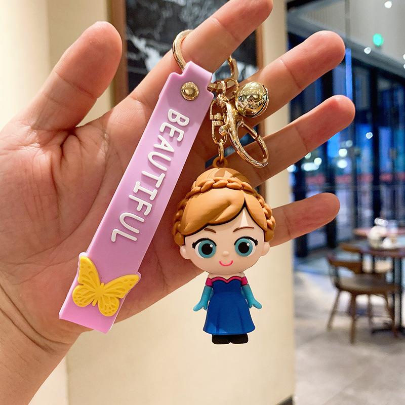 Disney Animation Princess Elsa Cute Car Keychain Snow White Figurine Backpack Charm Motorcycle Keychain Decorative Accessories