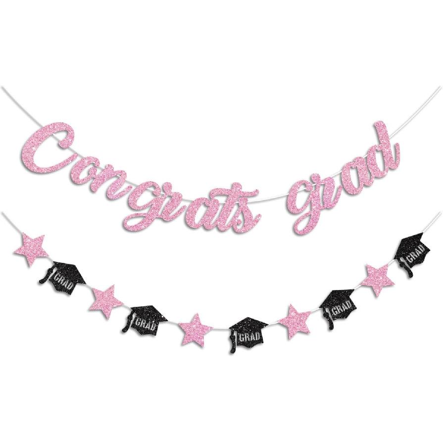 Gold Congrats Grad Banner Glitter Graduation Banner for Graduation Decorations Class of 2026 Party Supplies