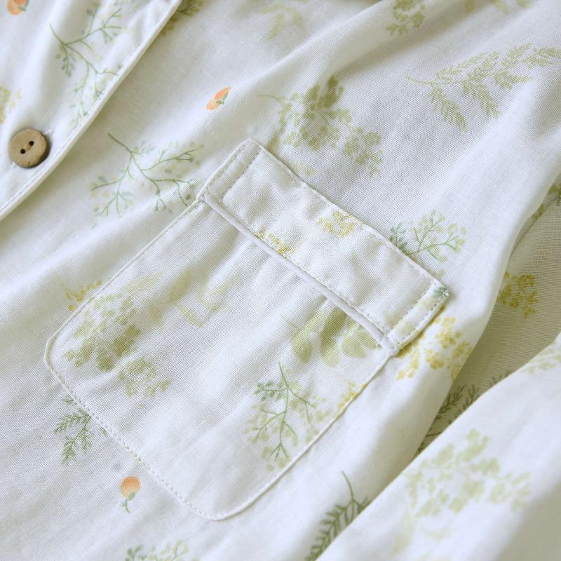 2025 Neues Frühjahrs- und Herbst-Damen-Pyjama-Set 100% Baumwollgaze Einfach Langarm Lange Hose Zweiteiliges Heimkleidungsset
