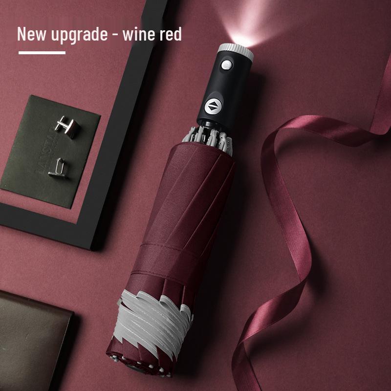 Three-Fold Automatic Reverse Umbrella with Reflective Edging & LED Light, Customizable Logo, All-Weather Protection for Business Use