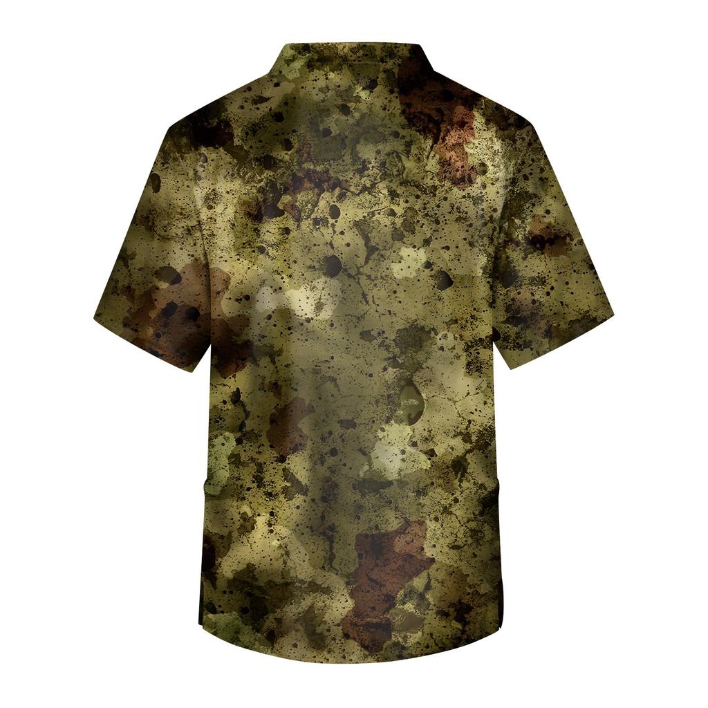 Men's Printing Short Sleeve V-neck Working Blouse Chest Pocket Carer Top