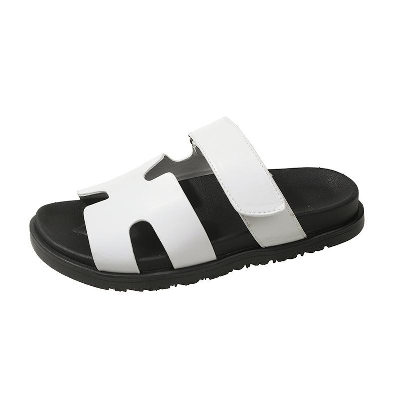 Classic large size slippers women's one-word color matching casual versatile thick-bottomed Velcro fashion beach cool slippers