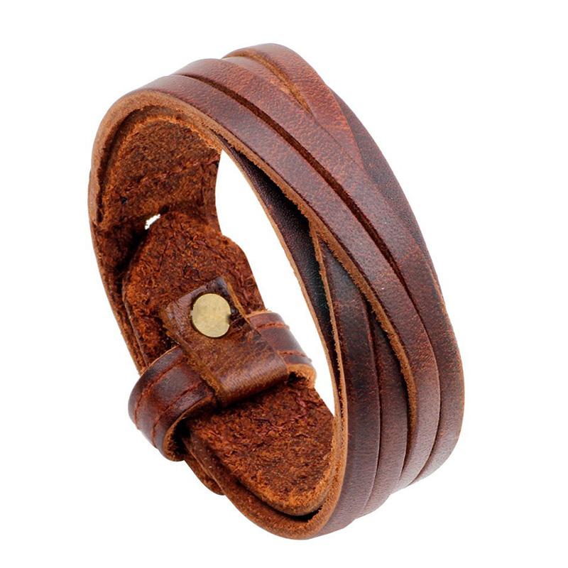 Vintage Punk Genuine Leather Bracelet Bangle for Men Handmade Leather Wristband Steampunk Motorcycle Jewelry Male Braclets