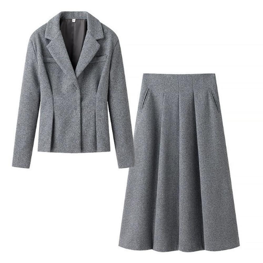 

Женский офисный комплект-двойка Шерстяное пальто + юбка Женский блейзер с лацканами и скрытой застежкой + плиссированная юбка с высокой талией S