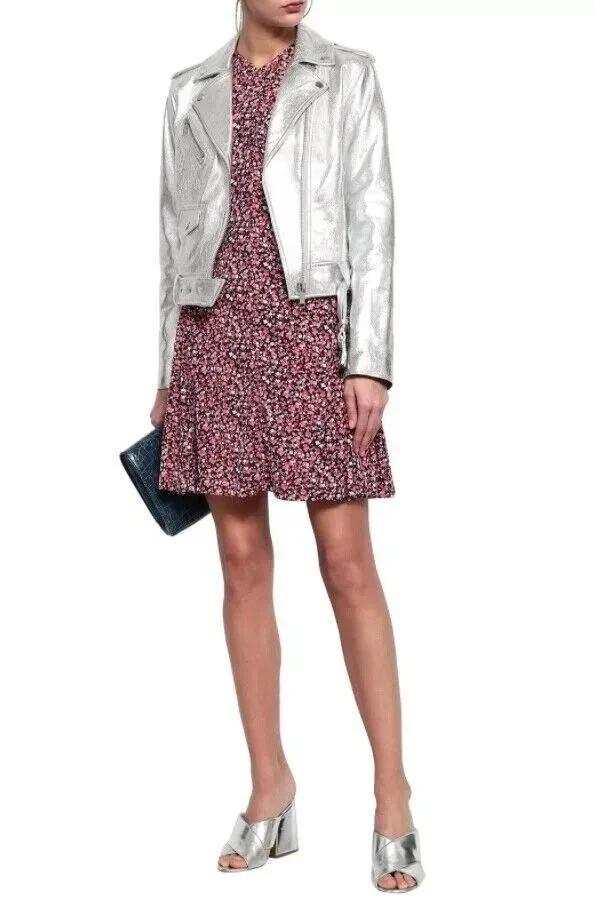 

Женская кожаная стильная серебристая одежда ручной работы байкерская куртка из мягкой овчины повседневная 3XL серебряный