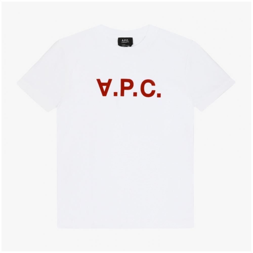 A.p.c. VelveT Logo STandard Grand Unisex T shirT M26384 Ilm Blanc TerracoTTa Vpc
