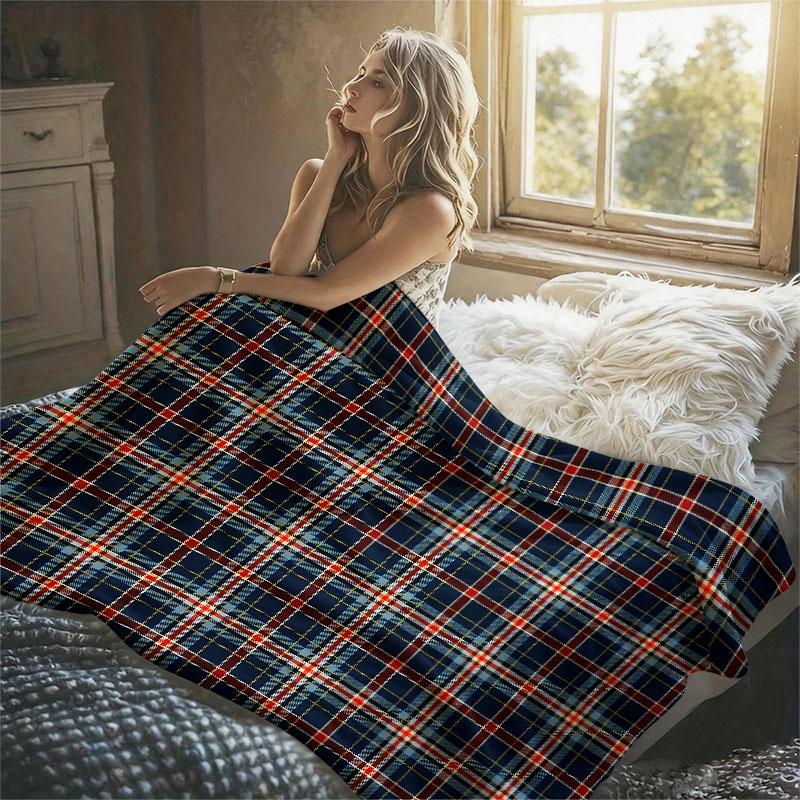 Tartan Plaid Navy Red Flannel Blanket Perfect for Sofa Office Bed Travel Sleep Read Relax Camping Four Season Use