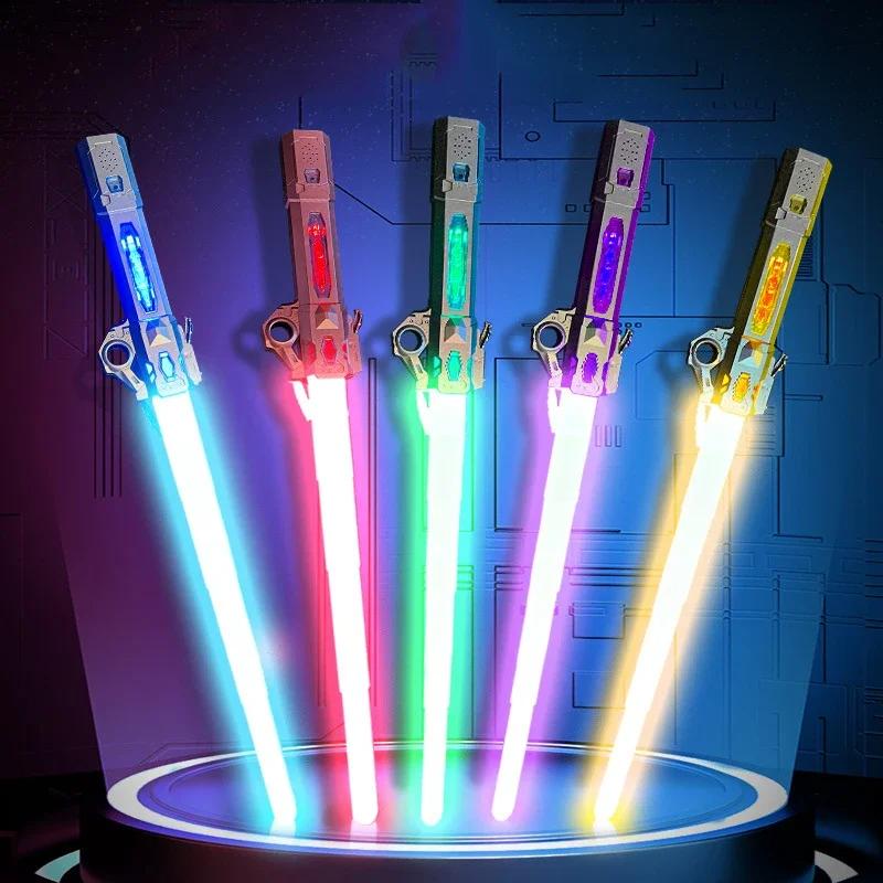 Children Colorful Glowing Sword Toys Telescopic Music Laser Sword 2-In-1 Rotating Decompression Light Sword Kids Adult Boys Toys