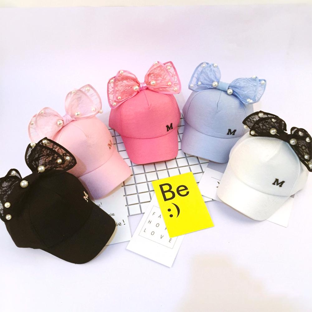 Girl Fashion Pearl Sun Hat Baseball Cap Creative Bowknot Hip Adjustable Hat