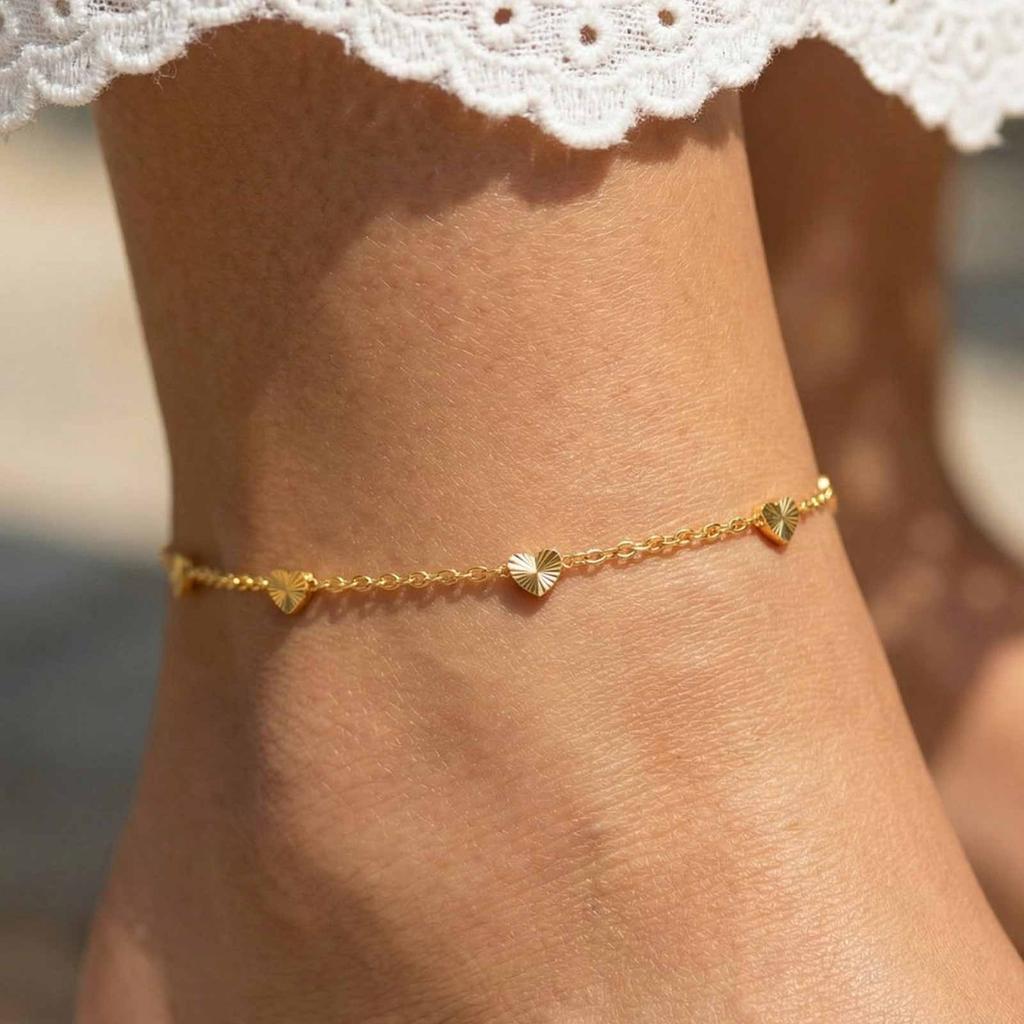 Dainty Heart Chain Anklet For Women,Stainless Steel Love Pendant Anklets,Fashion Charm Summer Jewelry Gift