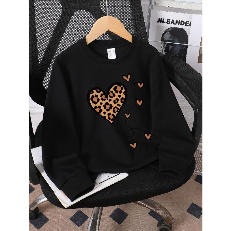 Leopard Heart Pattern with Love Arrows 2026 New Girls' Long-sleeve Casual Crewneck Sweatshirt