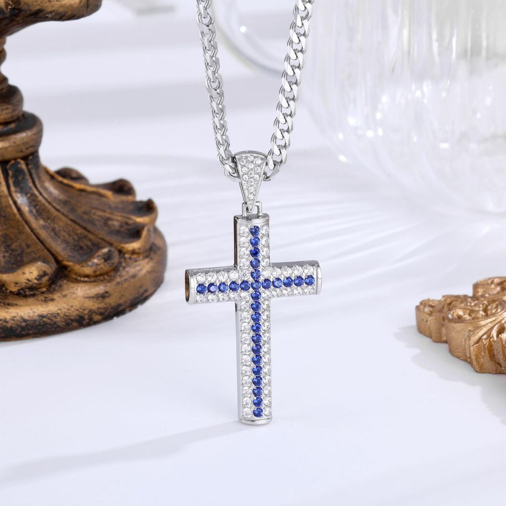 2026 Stone Cross Necklace Fashion Light Luxury Necklace Jewelry Premium Jewelry Full Diamond Men's Necklace