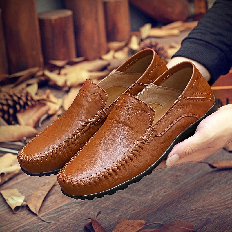 Summer Men's Leather Shoes Leather Outdoor Casual Foot Cover Dad Doudou Shoes Classic Business Men's Shoes a Large Size