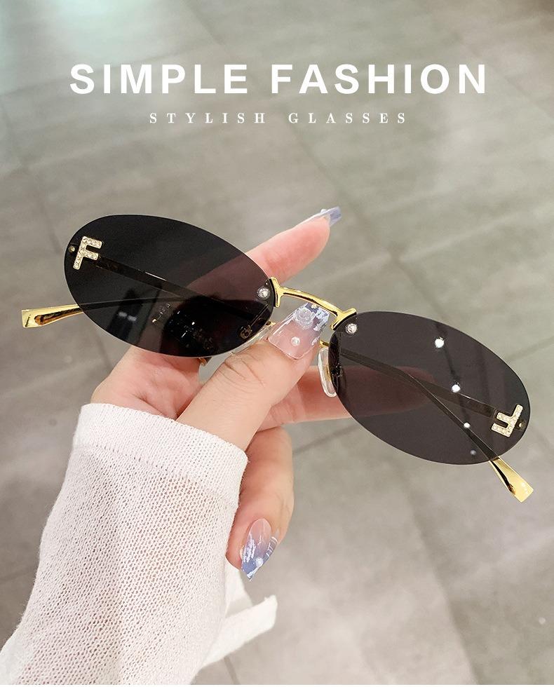 1PC Letter F Frameless Trim Sunglasses Oval Retro Small Frame European and American Sunglasses Women Fashion Metal Sunglasses
