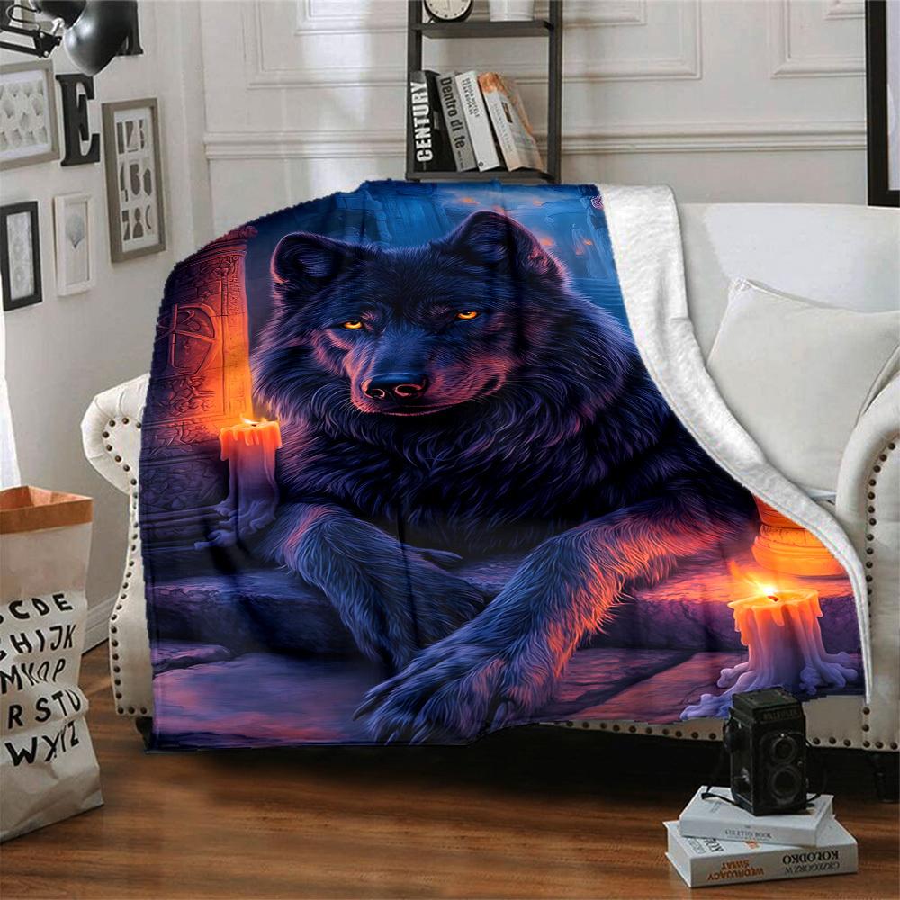 1pc Mystical Wolf Blanket, Lightweight Flannel Fleece with Digital Printing, Soft Warm for Sofa, Travel, Camping, Office, Couch, Chair, and Bed, All-S