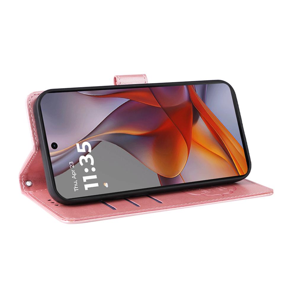 Motorola Moto G04 4G/G24 4G/G04s 4G/E14 4G için Standlı Kılıf Kelebek Çiçekli Baskılı Cüzdan Deri Telefon Kılıfı