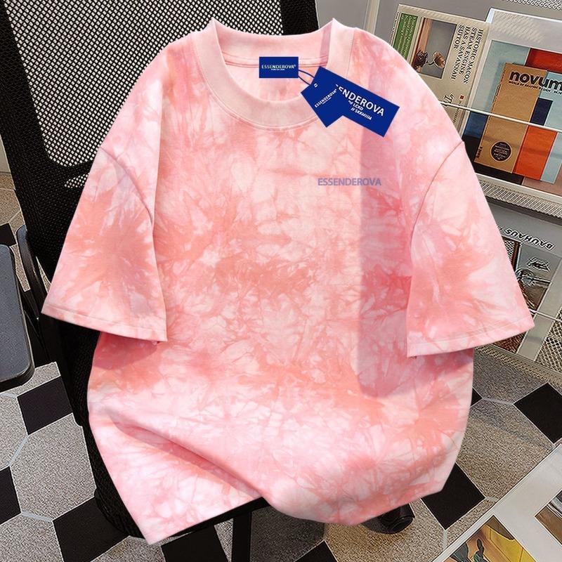 100% cotton lazy fashion tie-dye short-sleeved t-shirt men's and women's summer casual loose street crew neck couple top