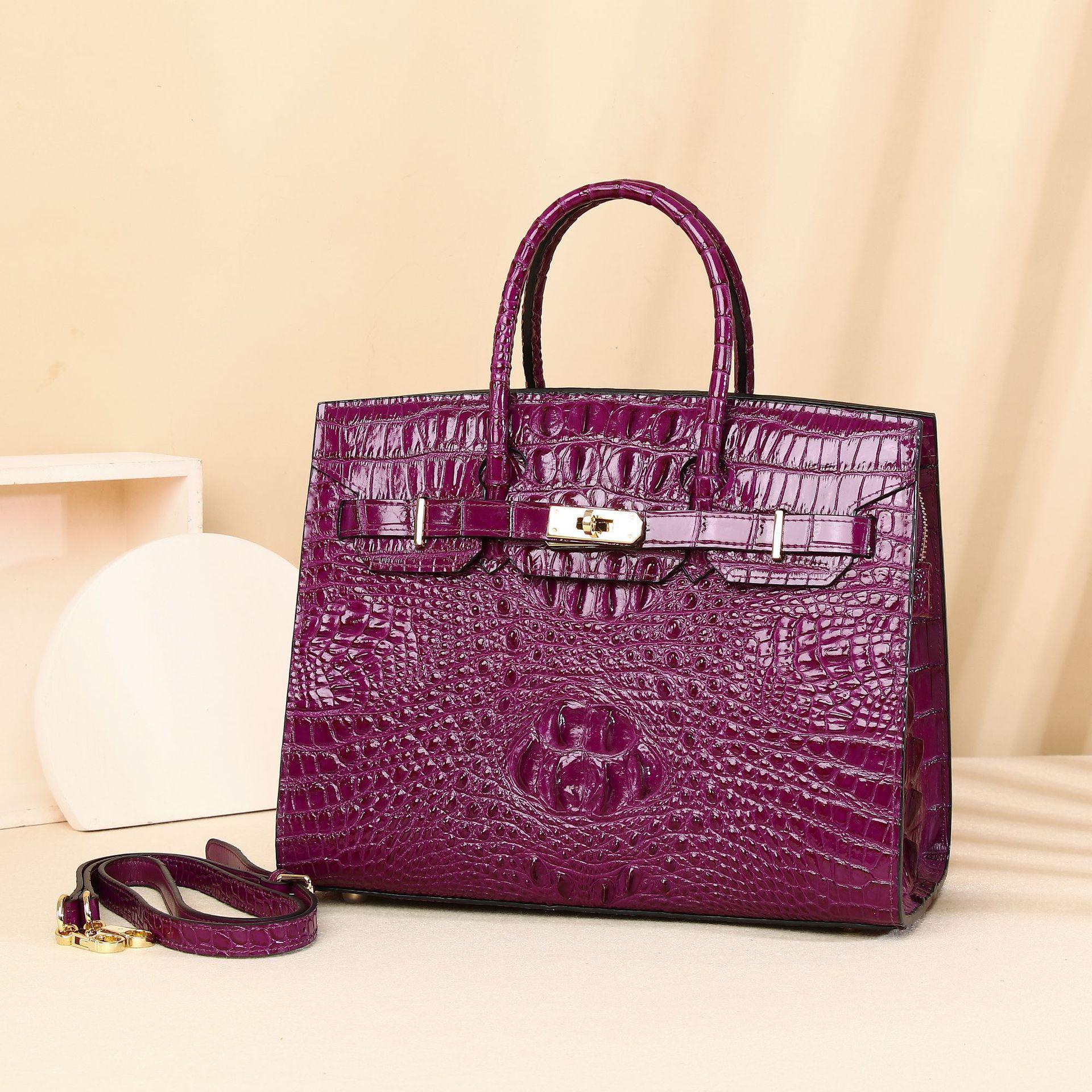 

Женская сумка из кожи с тиснением под крокодила, Высококлассная и модная большая сумка, Универсальная, Сумка кроссбоди платинового цвета, Повседневная женская сумка фиолетовый