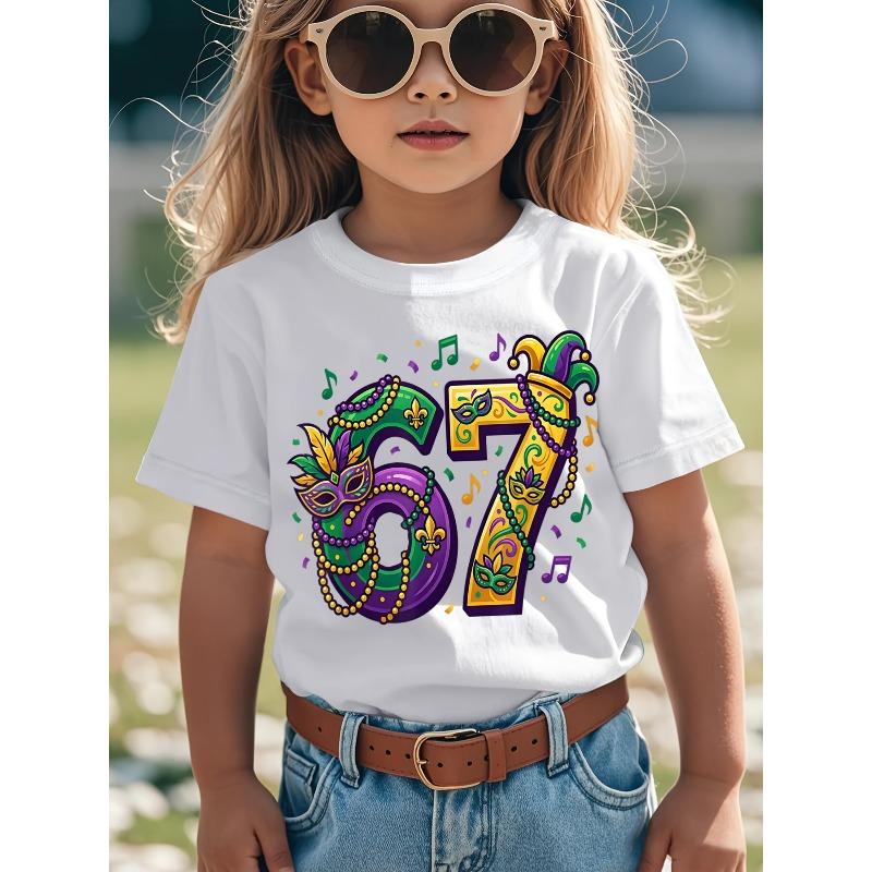 European Sizes Mardi Gras '67 New Orleans Retro T-Shirt for Boys - Vintage Number 67 Print, Casual Kids Wear Suitable for Birthday Gifts