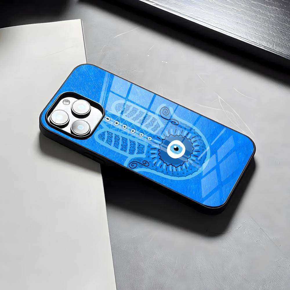 

Cute Blue Evil Eye Phone Case For IPhone 17 Pro Max 15 Pro 16 14 Plus 12 13 Mini 11 Pro Shockproof Glass Cover iPhone14 ProMax