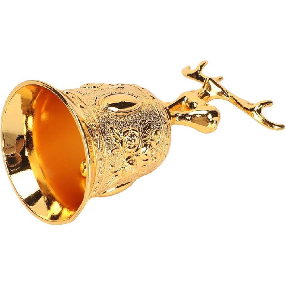 Hand Bell Call Loud Wedding Bells, Deer Shape Golden Hand Bell, Vintage Bell Engraved Bell Call Bell Handheld Bell for Wedding, Christma