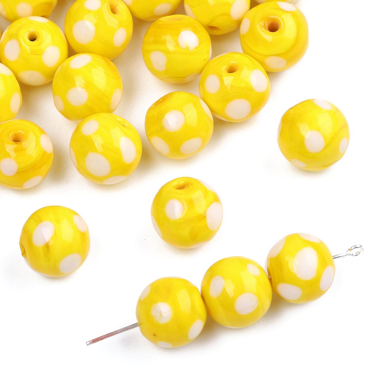 

2 шт. круглые цветные стеклянные бусины ручной работы для DIY ожерелье, браслет, серьги, изготовление ювелирных изделий, аксессуары для рукоделия жёлтый
