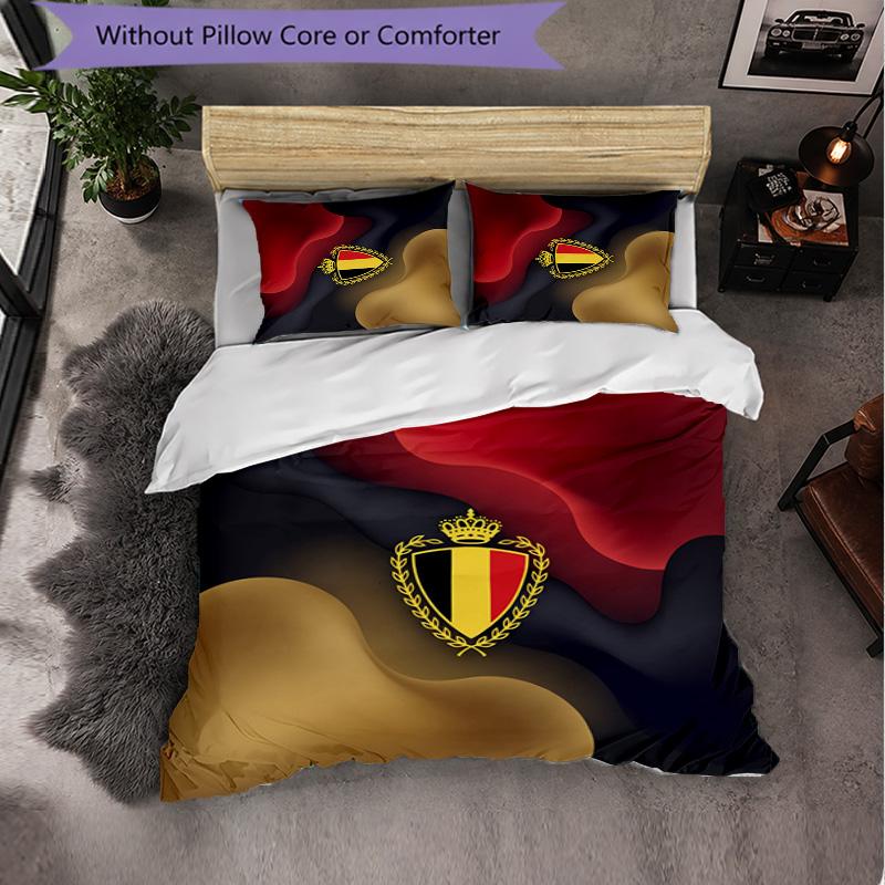 Belgium Football Pattern 3 Pieces Bedding Set Soft Microfiber Duvet Cover with Pillow Cases for Bedroom