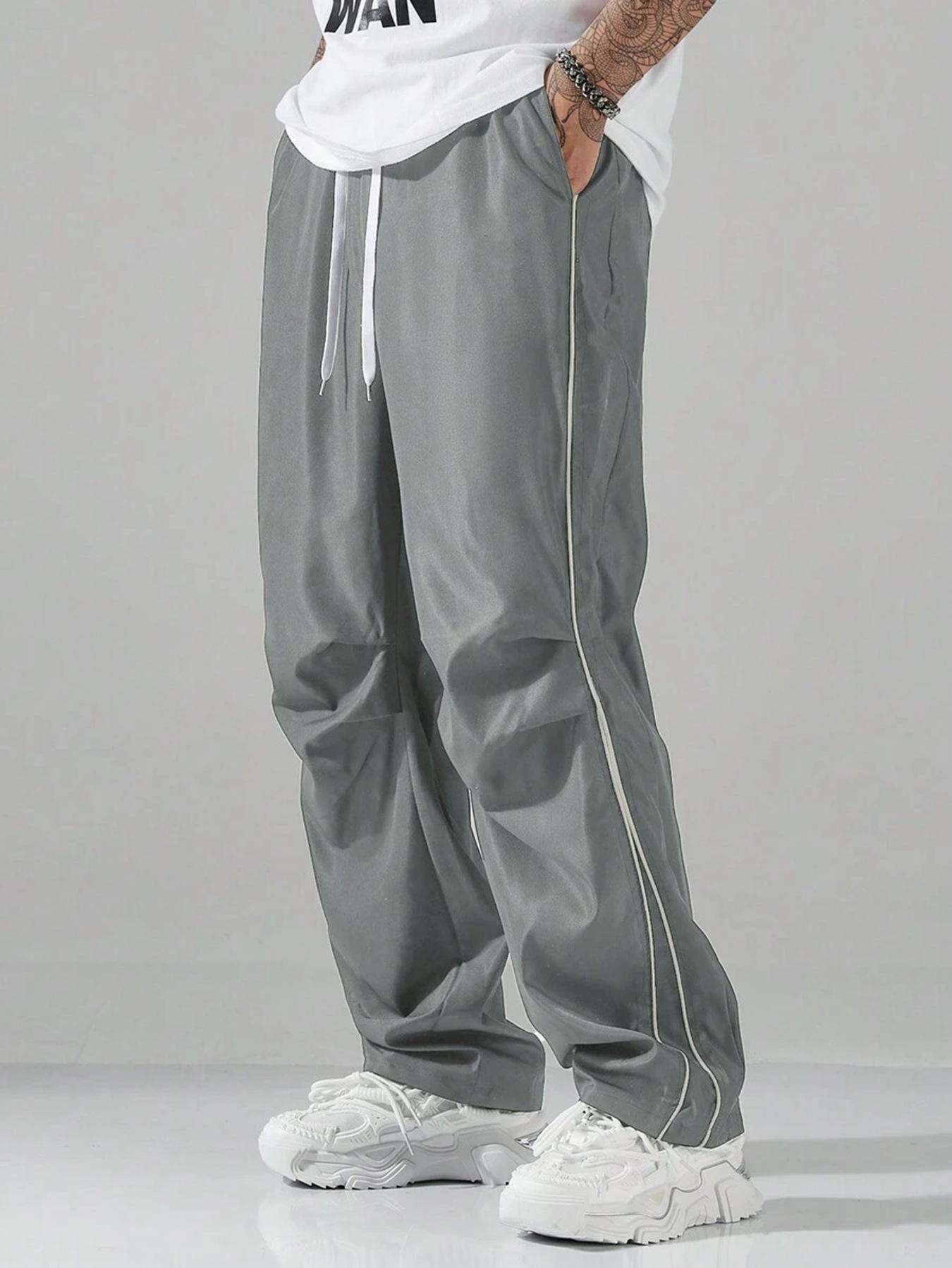 

Men s Blue Athletic Jogger Pants with White Side Stripes, Elastic Waistband & Drawstring 3XL світло-сірого кольору
