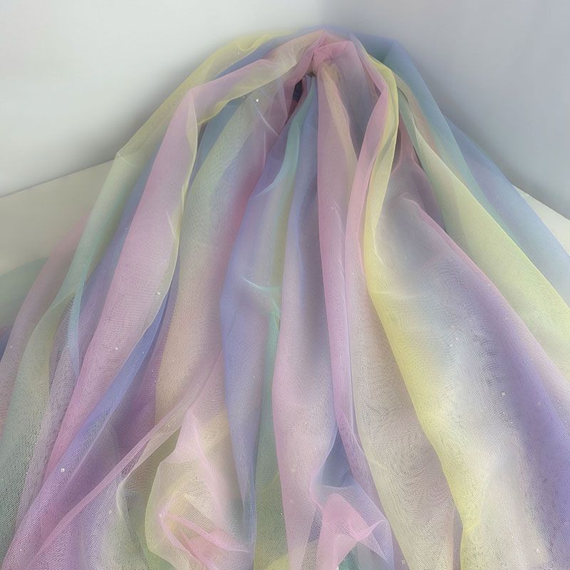 Gradient Rainbow Tulle Fabric Star Sequin By The Meter for Dress Hanfu Wedding Package DIY Sewing Cloth Soft Thin Draping Blue