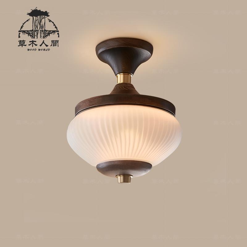 American Medieval Pine Cone Iron Art Glass Ceiling Lights Retro LED Indoor Lighting Entrance Balcony Aisle Cloakroom Bedroom Bar