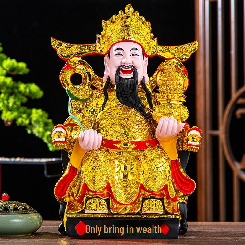 Statua Buddha in Resina Ruyi Dio della Ricchezza con Nove Draghi, 30 cm o 40 cm - Ornamenti per la Prosperità