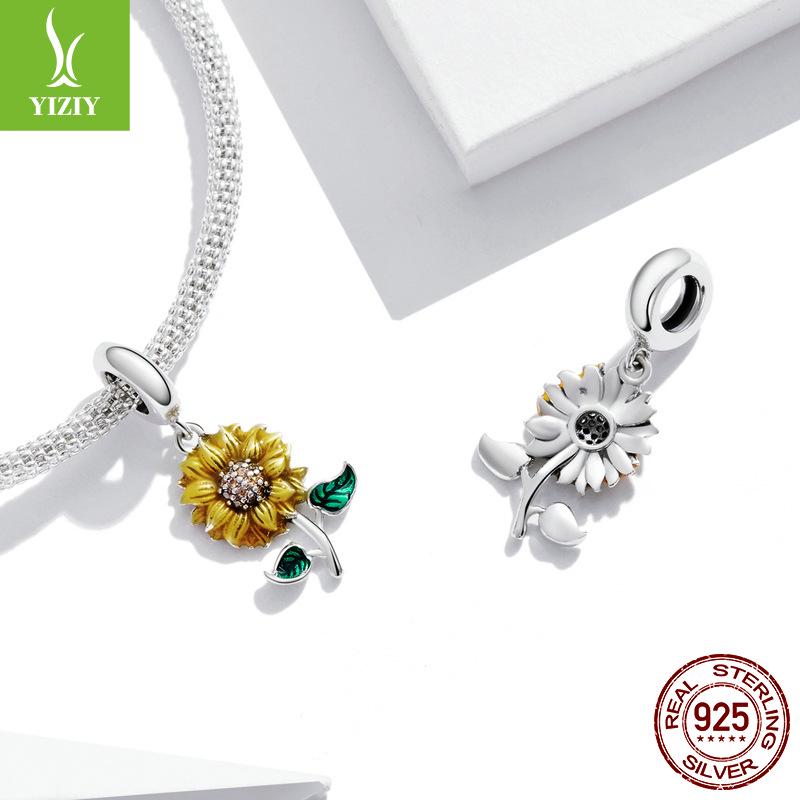 Sunflower S925 Silver Bracelet Pendant, Shining Sunflower DIY Beaded Accessories SCC2079