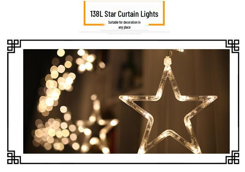 LED Star String Lights: 6 Large & 6 Small Stars for Christmas, Festival Decor, Five-Pointed Curtain Lights for Weddings & Events