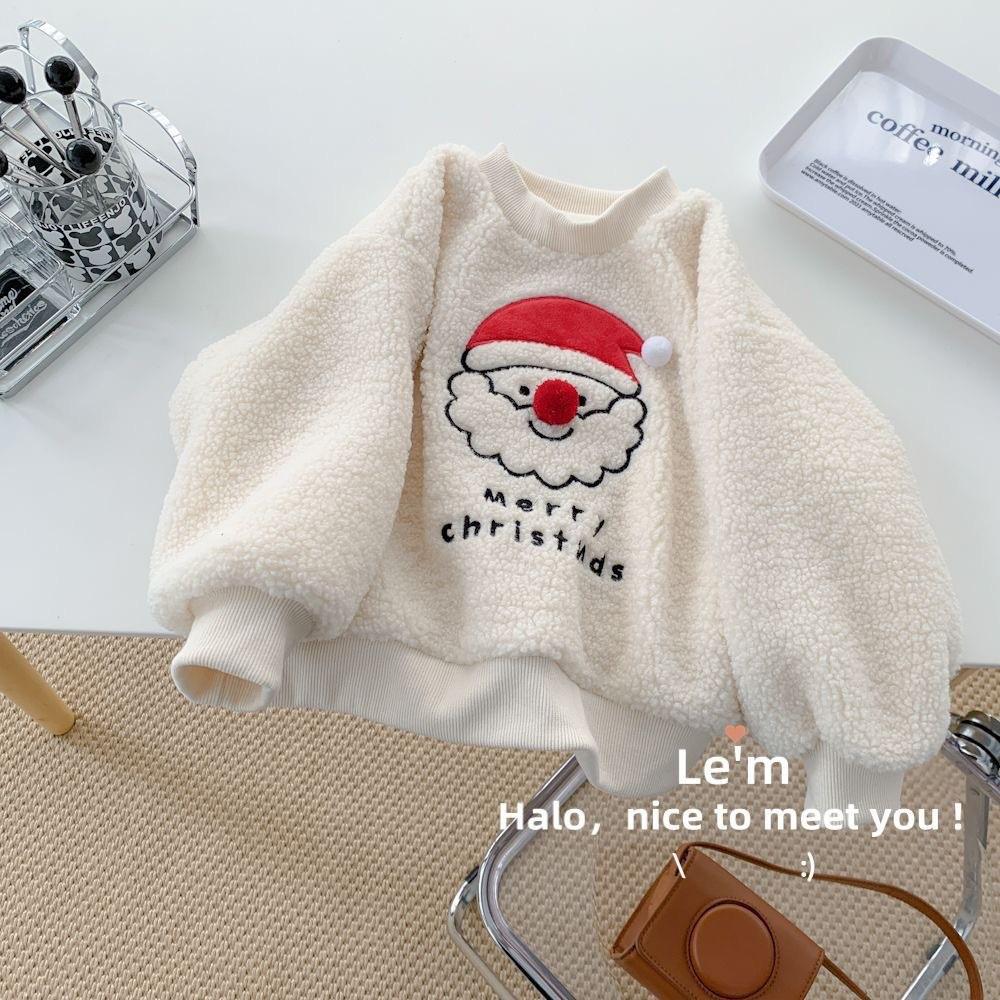 Children's Lamb Fleece Velvet Christmas Sweater - Thick, Soft, Round Neck Winter Style