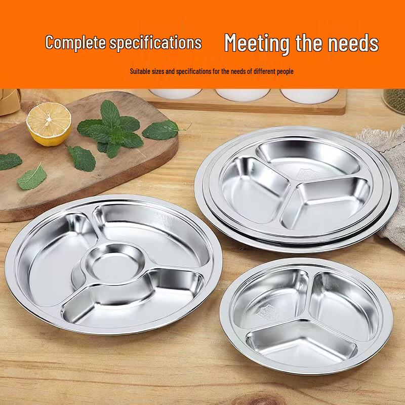 Mailang 304 Stainless Steel Round 3-Compartment Kids Meal Plate