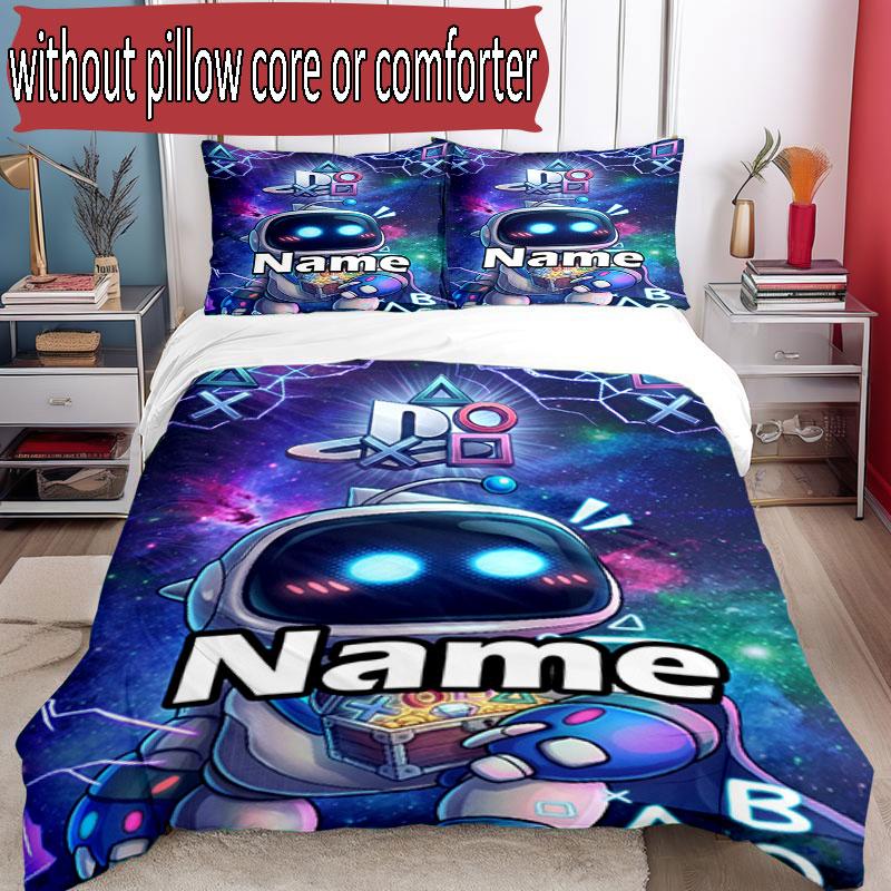 3pcs Duvet Cover Set (1*Duvet Cover + 2*Pillowcase, Without Core), Custom Name Cosmic Bot Crew Pattern Bedding Set, Home Bedroom Decor Gift