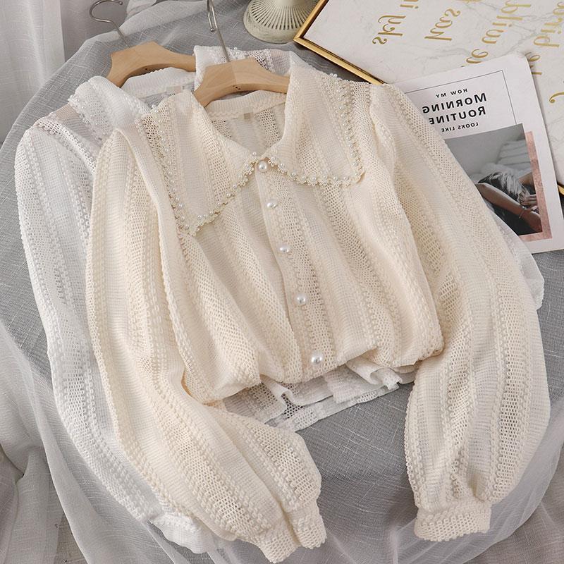 2025 Autumn Trendy White Peter Pan Collar Fairy Blouse for Women
