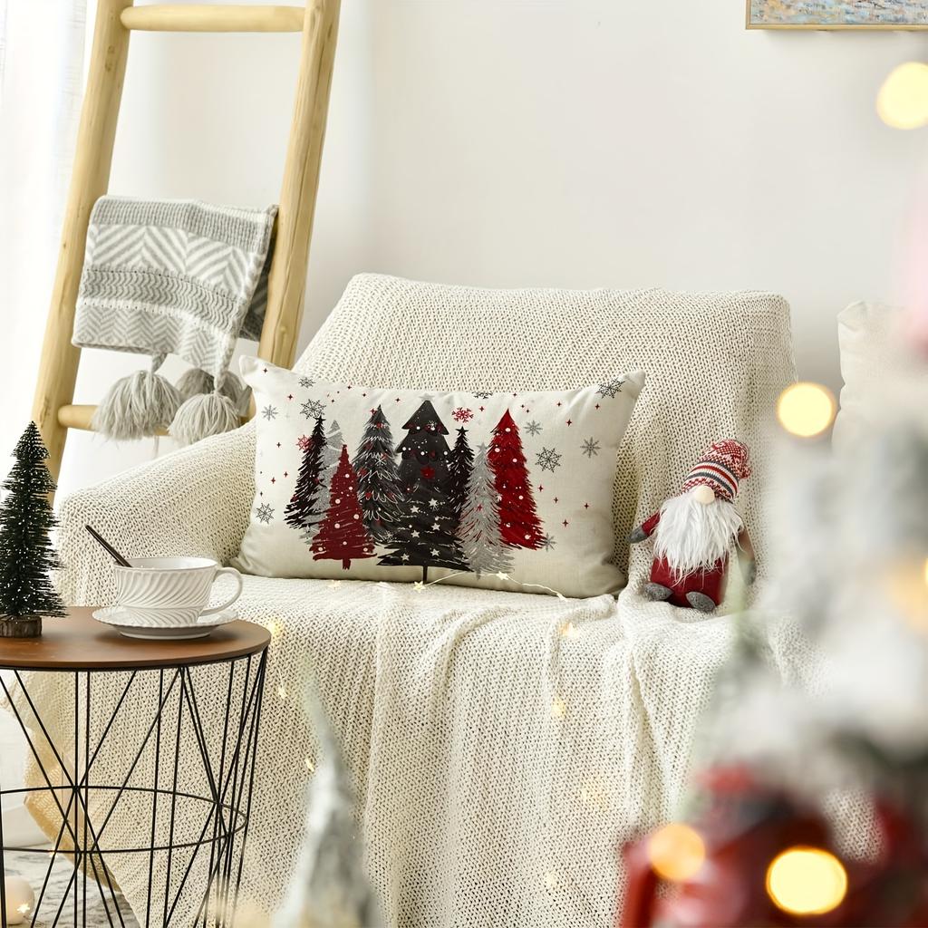 Rustikale Weihnachtsbaum Wurfkissenbezug - Maschinenwaschbarer gewebter dekorativer Kissenbezug für Sofa, verschiedene Raumtypen 1 Stück