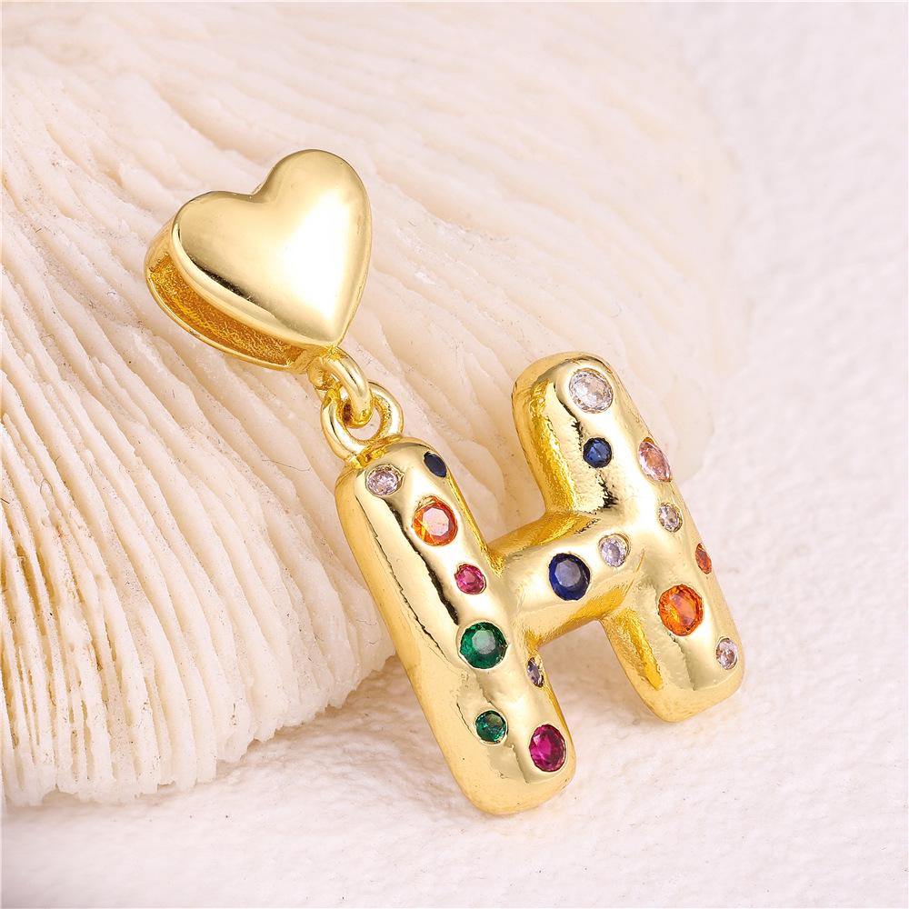 18K Gold-Plated Zircon Necklace with Cross and Colorful Letter Pendants