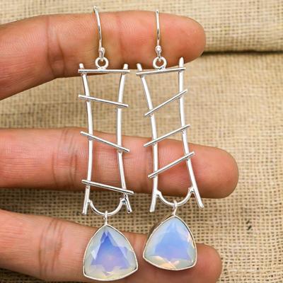 Milky Opal 925 Solid Sterling Silver Earrings, Handmade Gemstone Earrings Jewelry, Gifts For Wife Brand New Earrings