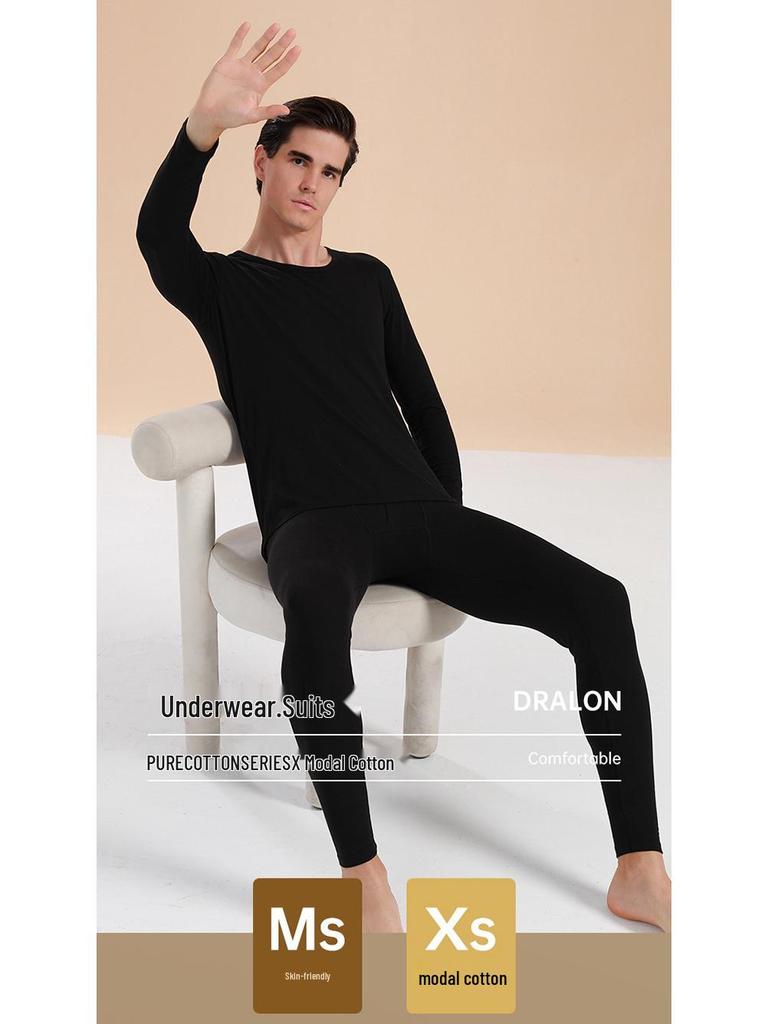 Men's Modal Slim-Fit Thin Warm Underwear Set - Knit Base Layer for Autumn, Winter, Spring