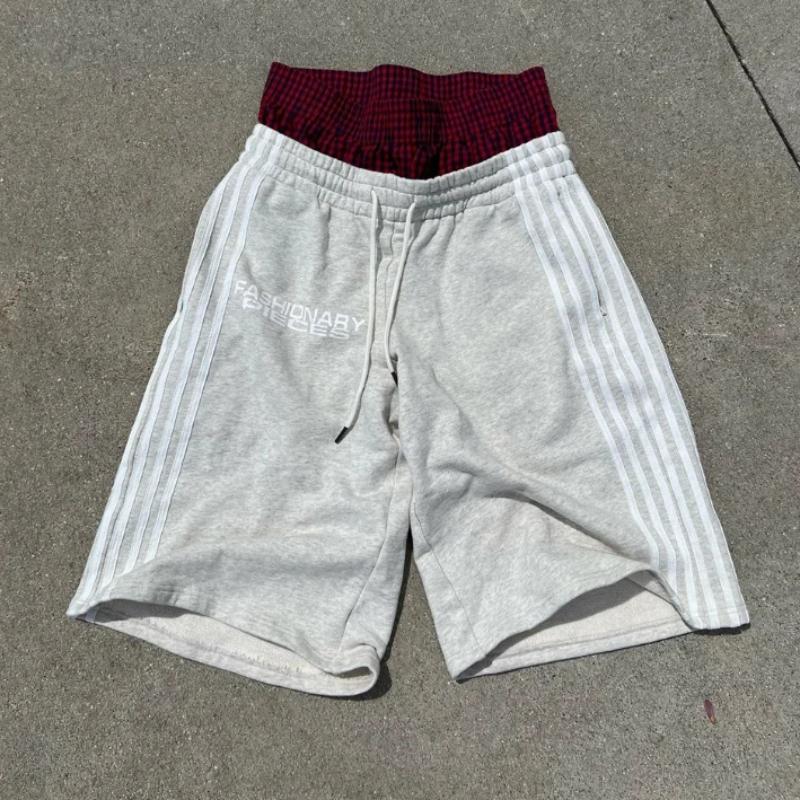 

Европейский и американский ретро мужские и женские шорты спортивного стиля кэжуал с принтом Y2K с двойным поясом и оригинальным дизайном L серый