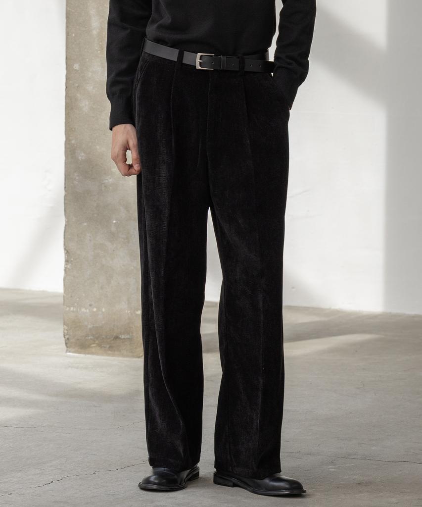 Dekkoloso Corduroy One-Pleat Semi-Wide Pants [Black]