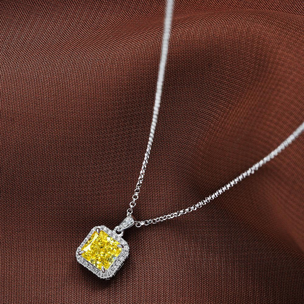 New S925 Silver Square Four Claw Inlaid Women s Pendant Light Luxury Exquisite Fashion High Quality Proposal Jewelry Hot Selling 40+3cm