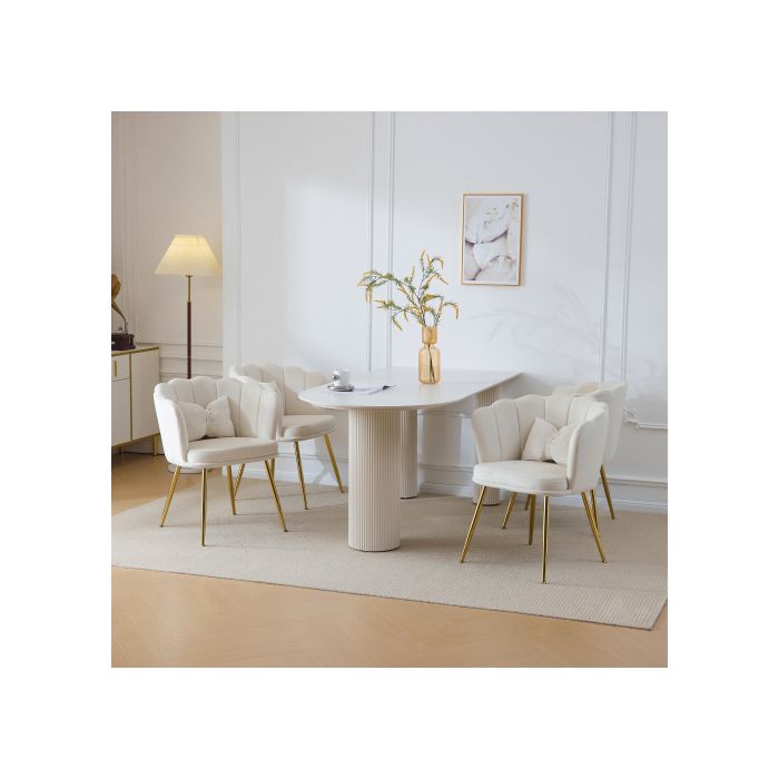 Living Room Chairs - MUVOE - Set of 4 - White Velvet - Petal Design - Ergonomic Comfort