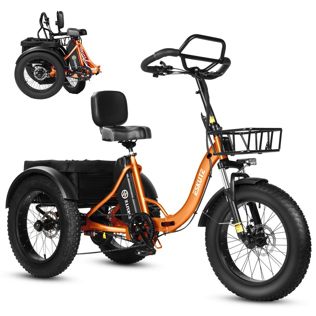 ESKUTE T302 Pro Elektrische Bakfiets, 48V 20.8Ah Batterij, met Achterzitje met Rugleuning & Voor-/Achtermandjes