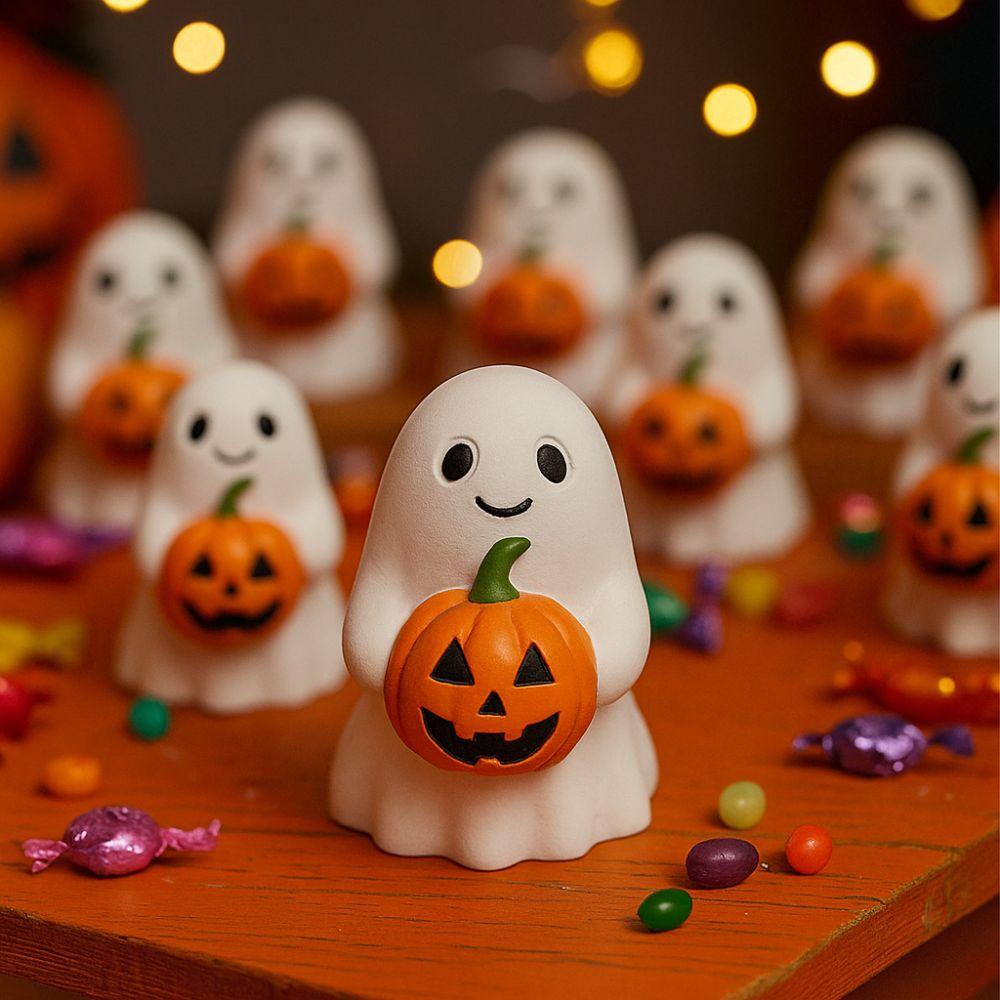 Realistic Halloween Ghost Statue Cute Holding Pumpkin Ghost Pumpkin Ghost Figurine Indoor Outdoor